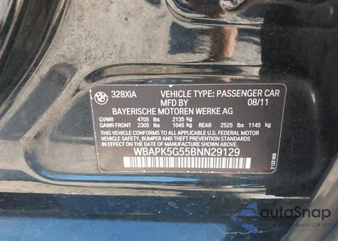 2011 BMW 328I xDrive from USA, damaged, VIN WBAPK5G55BNN29129